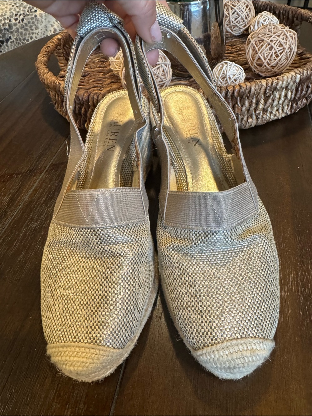 Ralph Lauren Metallic Gold Espadrille Slingback Wedges